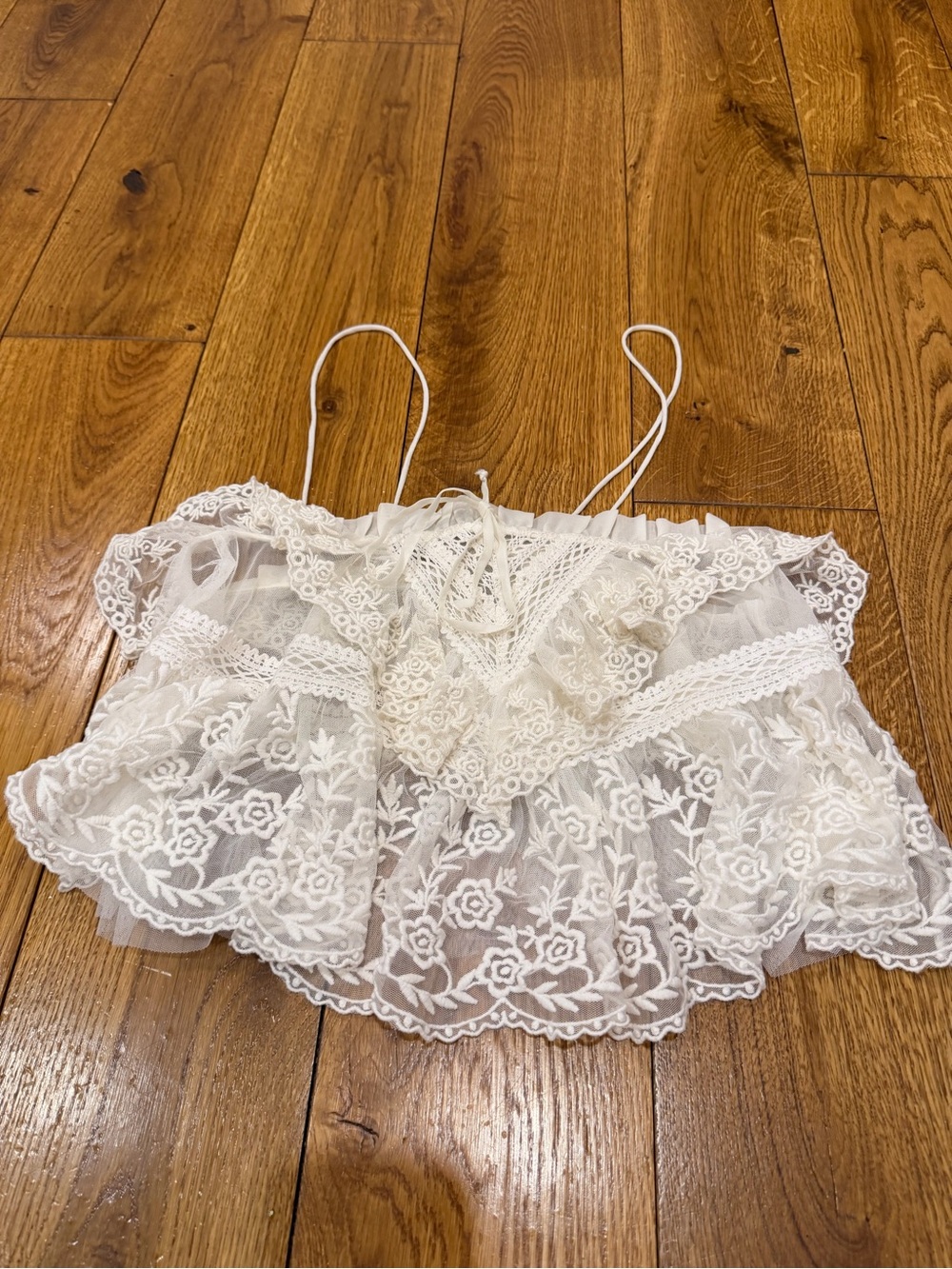 Free People Ivory Embroidered Lace Ruffle Cami Tank Top XS